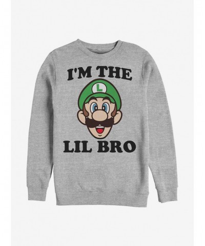 Big Sale Nintendo Mario I'm The Lil Bro Crew Sweatshirt $14.46 Sweatshirts